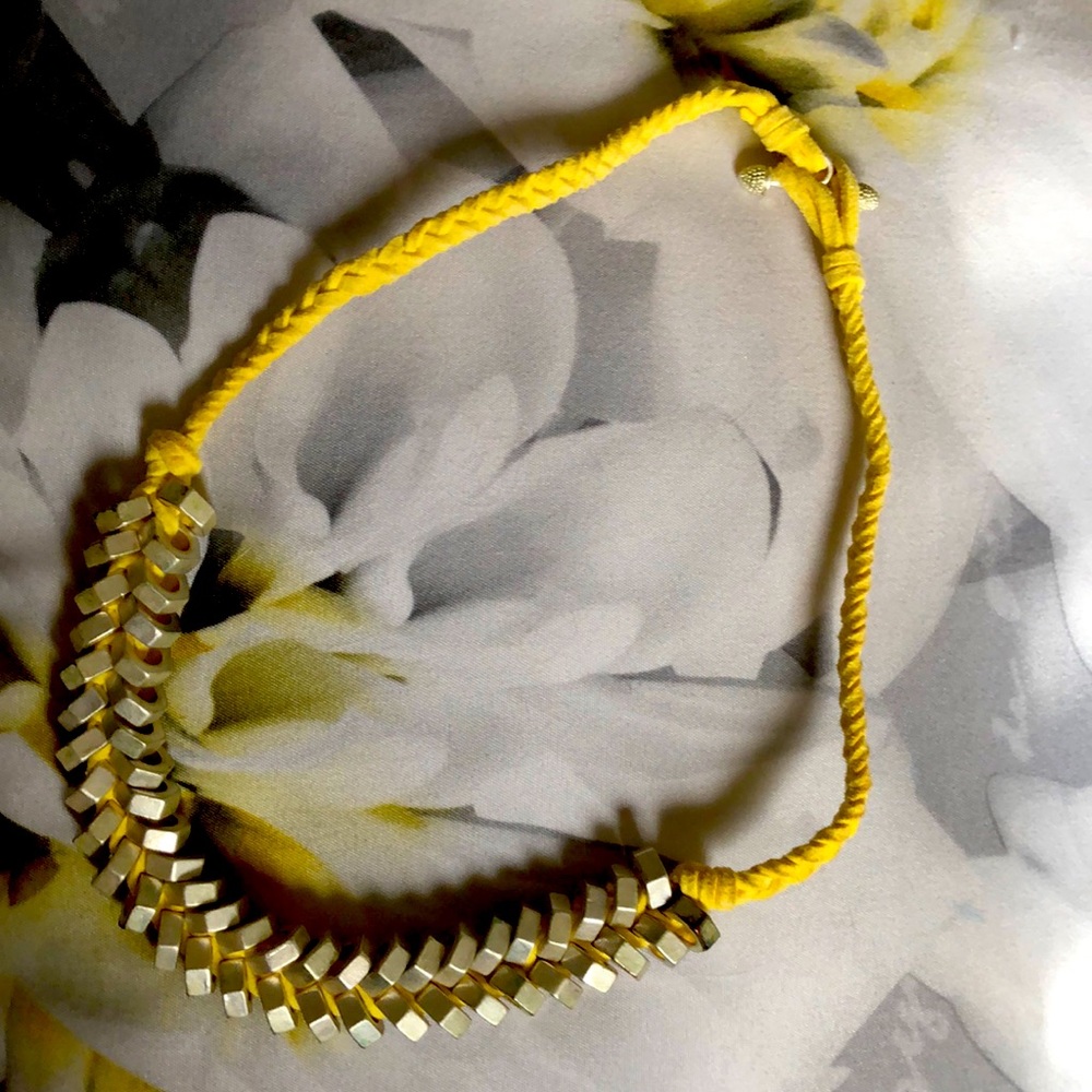 Leather suede in yellow with Matt finished silvertone necklace